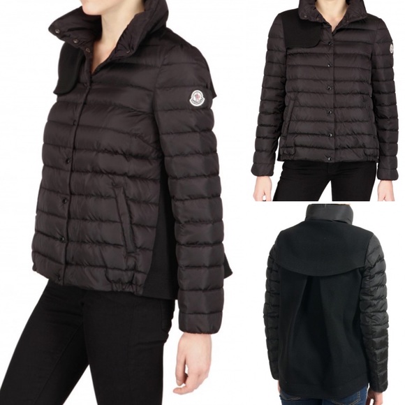 Moncler Black Mixed Media Down Puffer Wool Panel - Picture 2 of 16